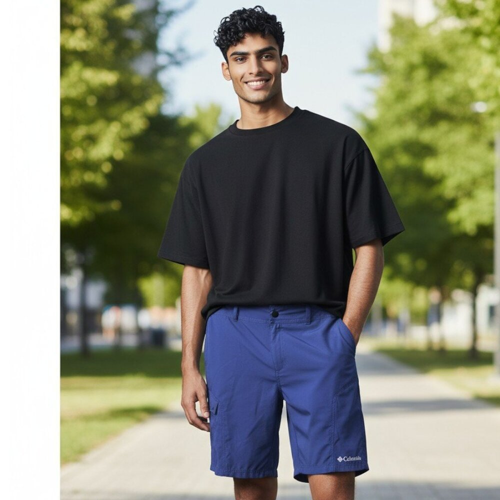 Columbia Mens Medium 11" Blue Omni Shield Stretch Lightweight Cargo Shorts Sz M
